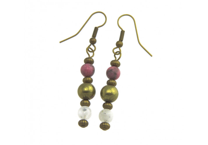 Rhodonite, Pyrite and Moonstone Earrings